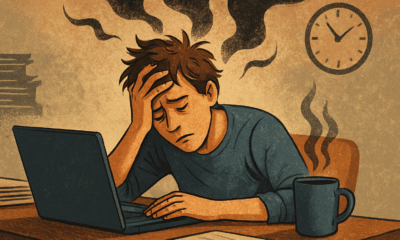 man sitting at desk, experiencing burnout