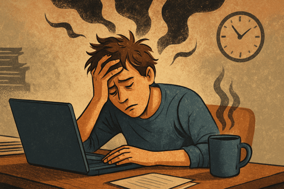 man sitting at desk, experiencing burnout
